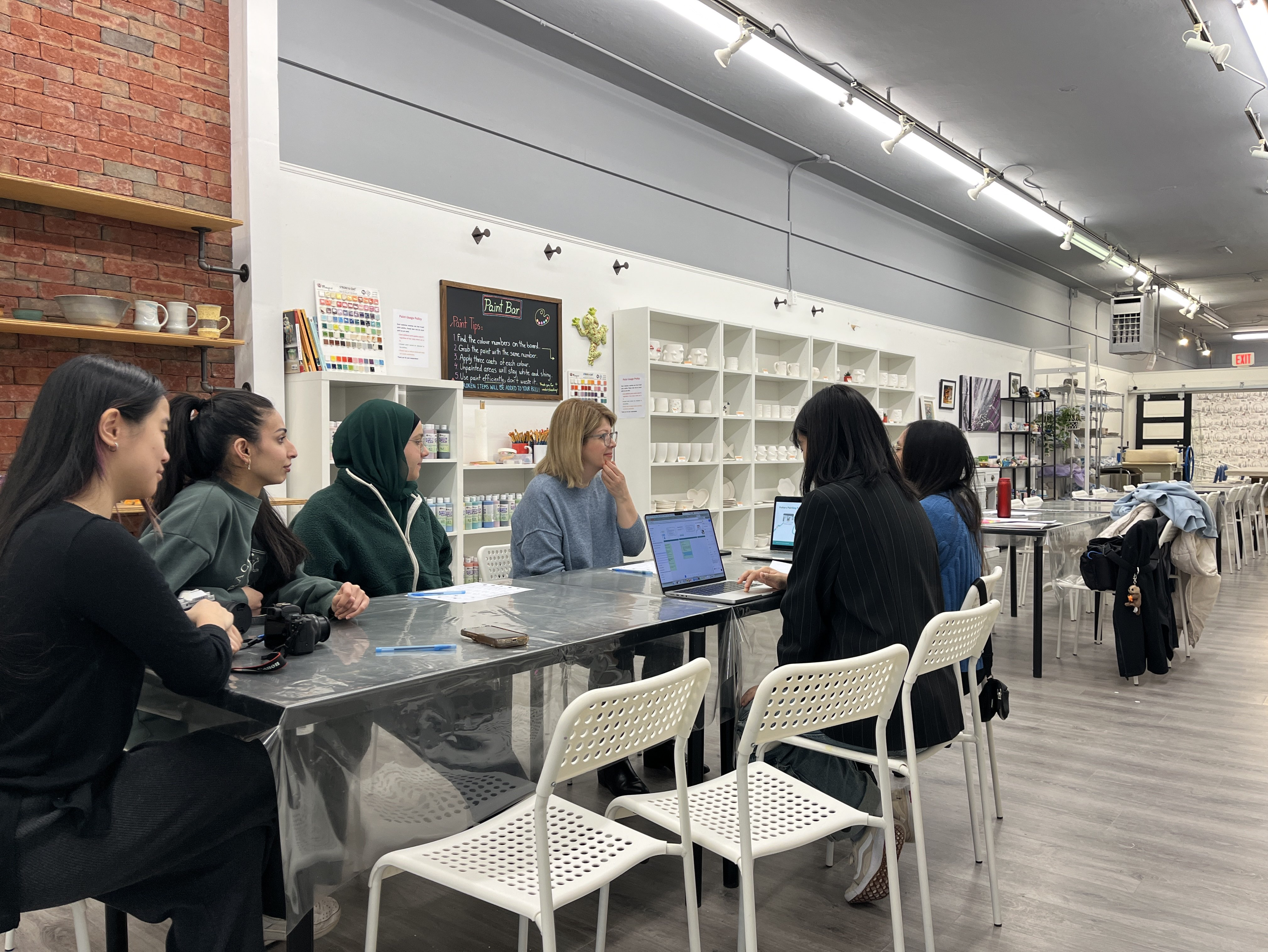 Picture from the meeting workshop with the owner + customer showcasing our ideas and getting feedback