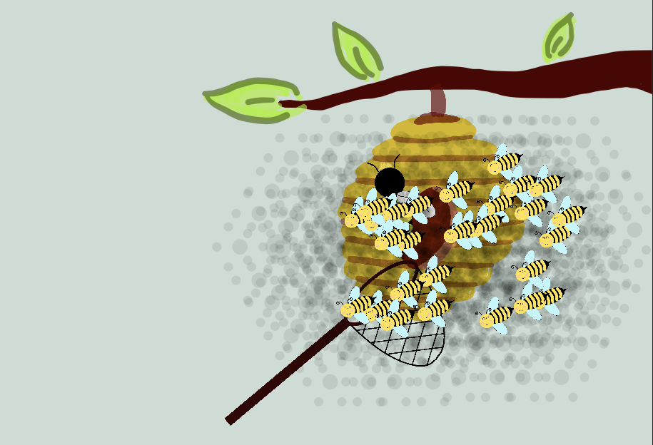 Simulation screen closeup showing the beeSwarm effect