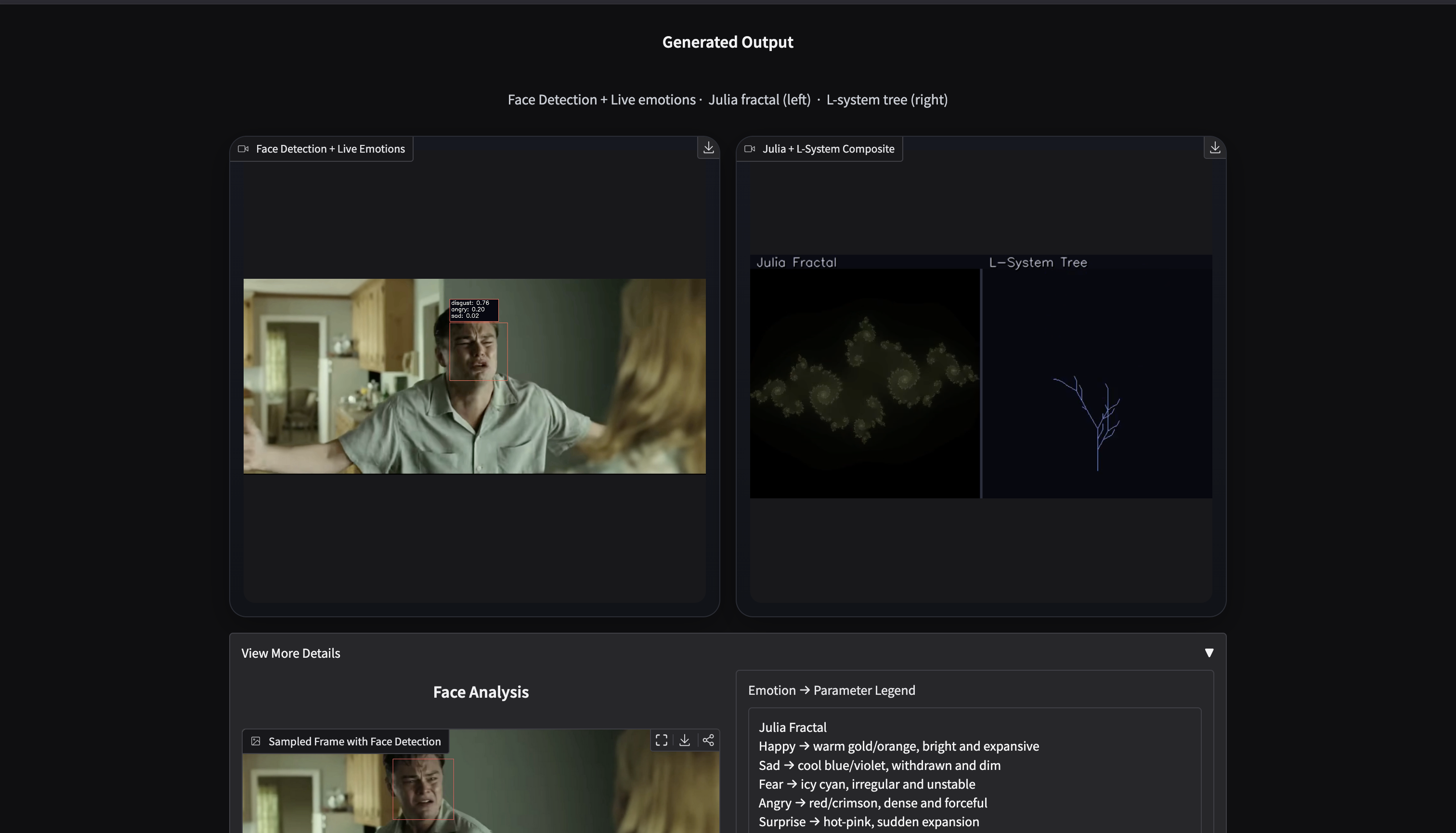Screenshot of Emotion-to-Fractal generative system