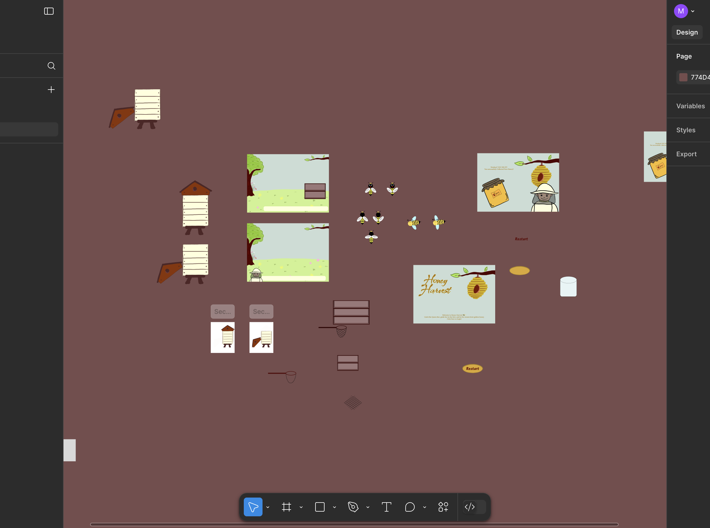 Honey Harvest assets and interface elements designed in Figma