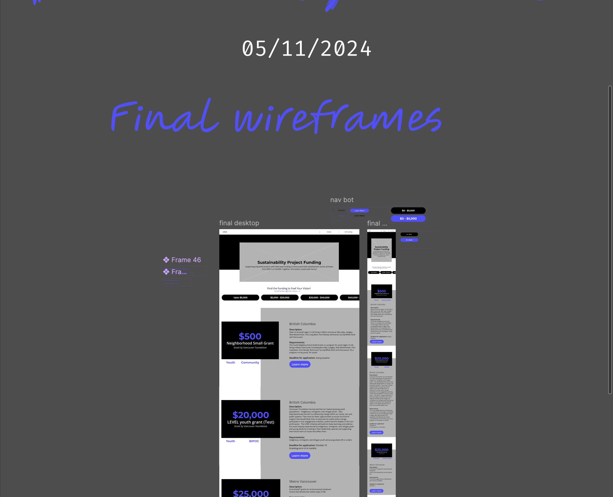 Digital Figma wireframe that was flagged for being too detailed and close to a prototype