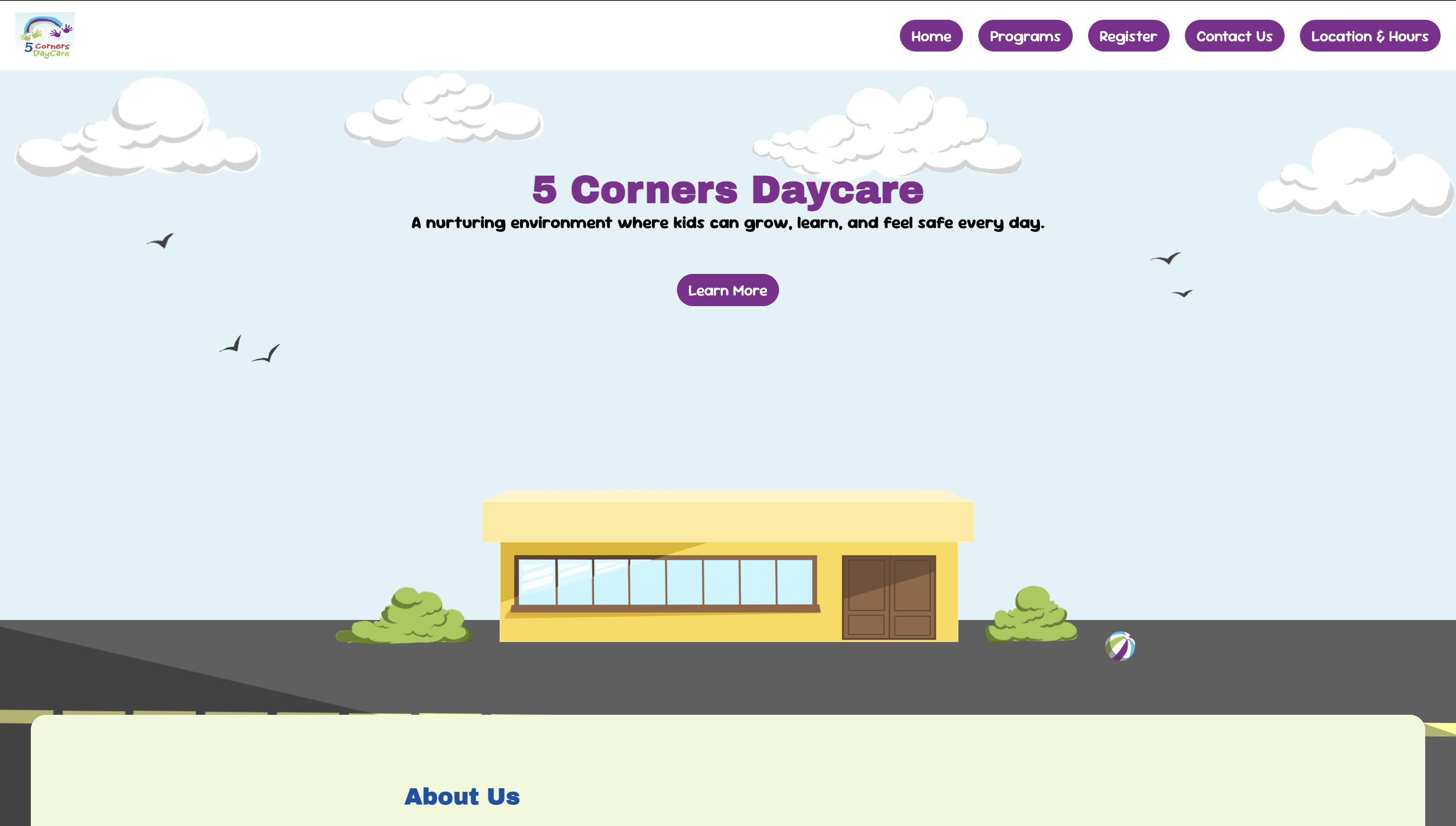 Screenshot of 5 Corners Daycare website