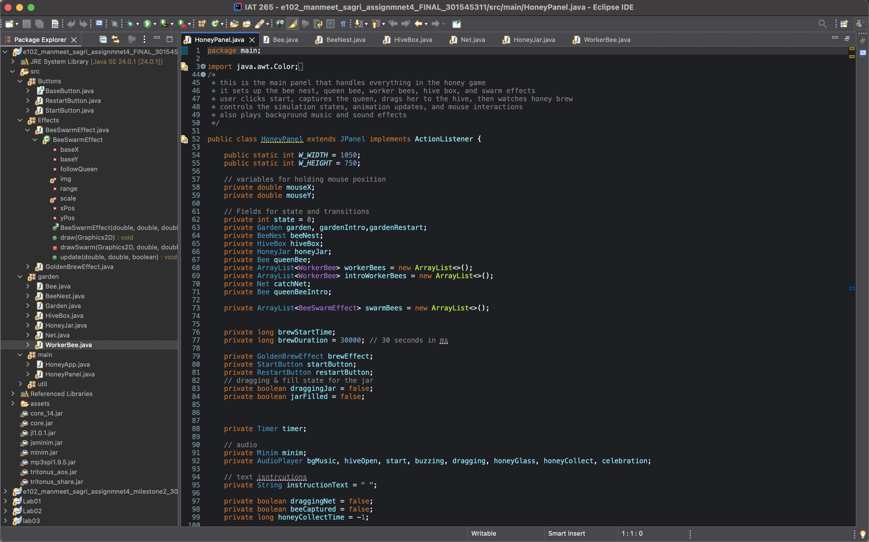 Java code structure for the Honey Harvest simulation