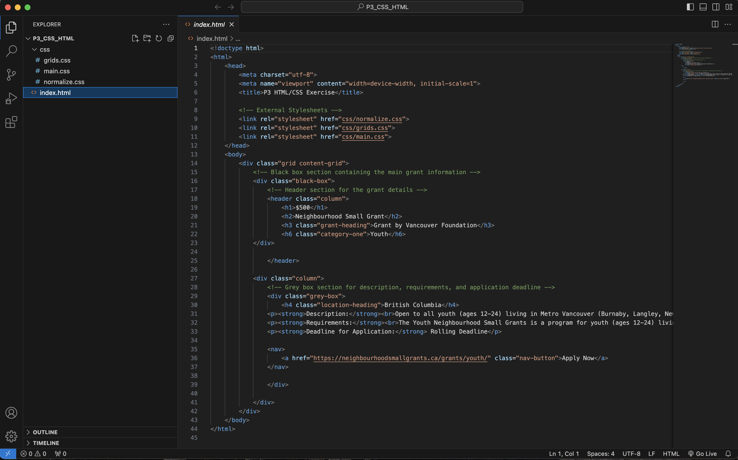 HTML code showing the structure of the Embark funding page