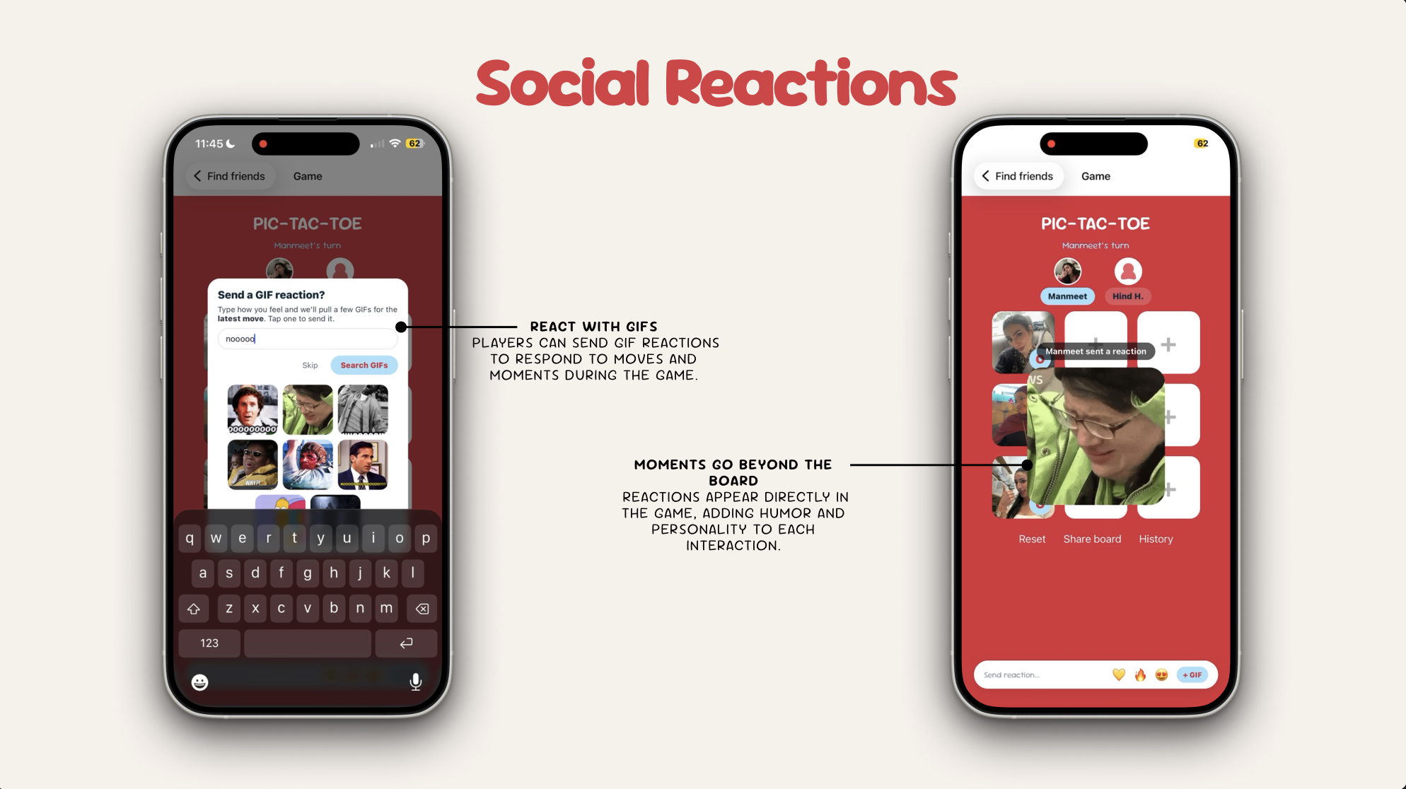 Pic-Tac-Toe GIF reaction search modal open during gameplay