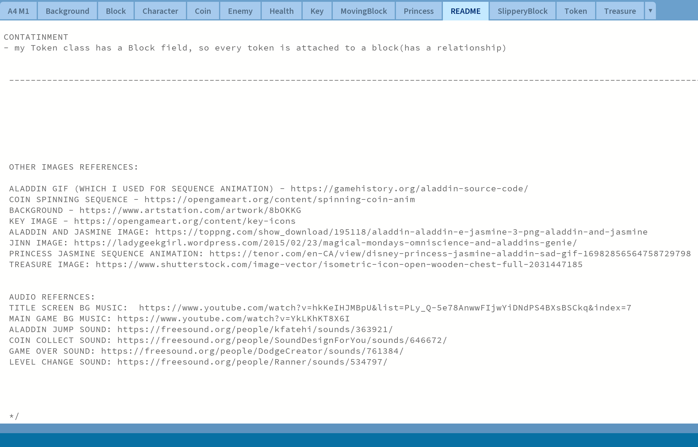README file with credits and citations for all external images and audio