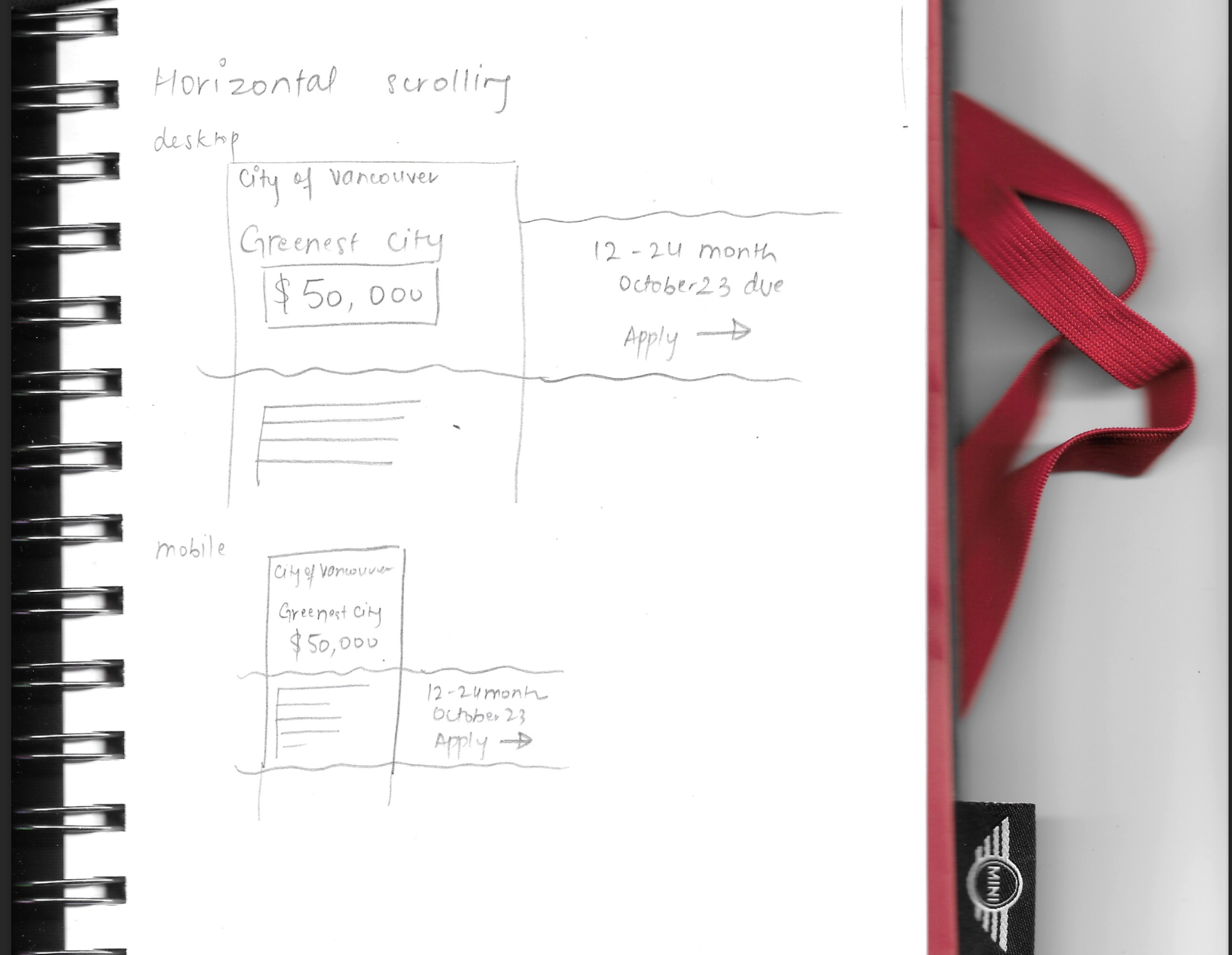 Early hand-drawn wireframe sketches exploring layout ideas for the Embark redesign